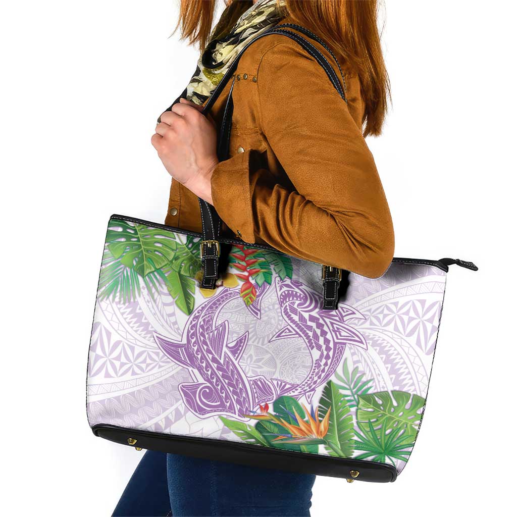 Polynesia Leather Tote Bag Sharks Duo Tropical Lavender LT7 Lavender - Polynesian Pride