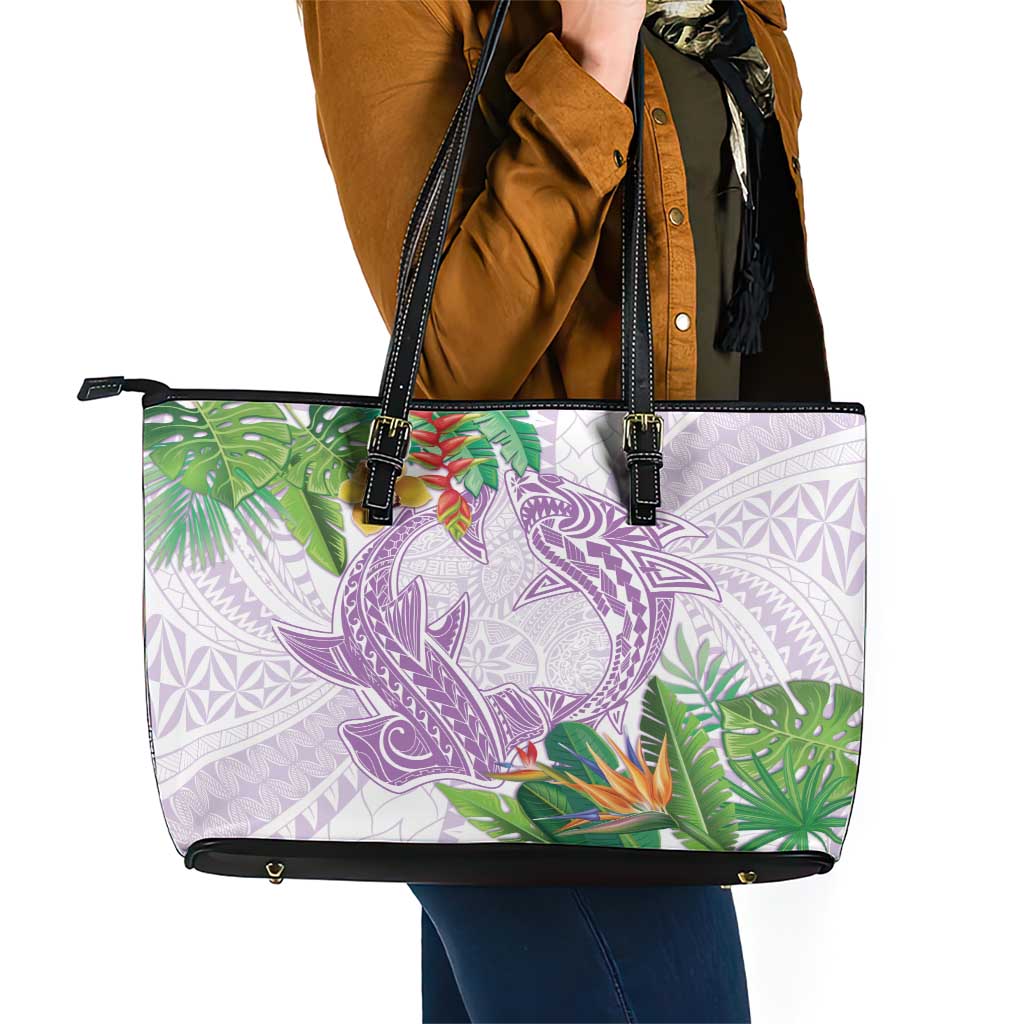 Polynesia Leather Tote Bag Sharks Duo Tropical Lavender LT7 - Polynesian Pride