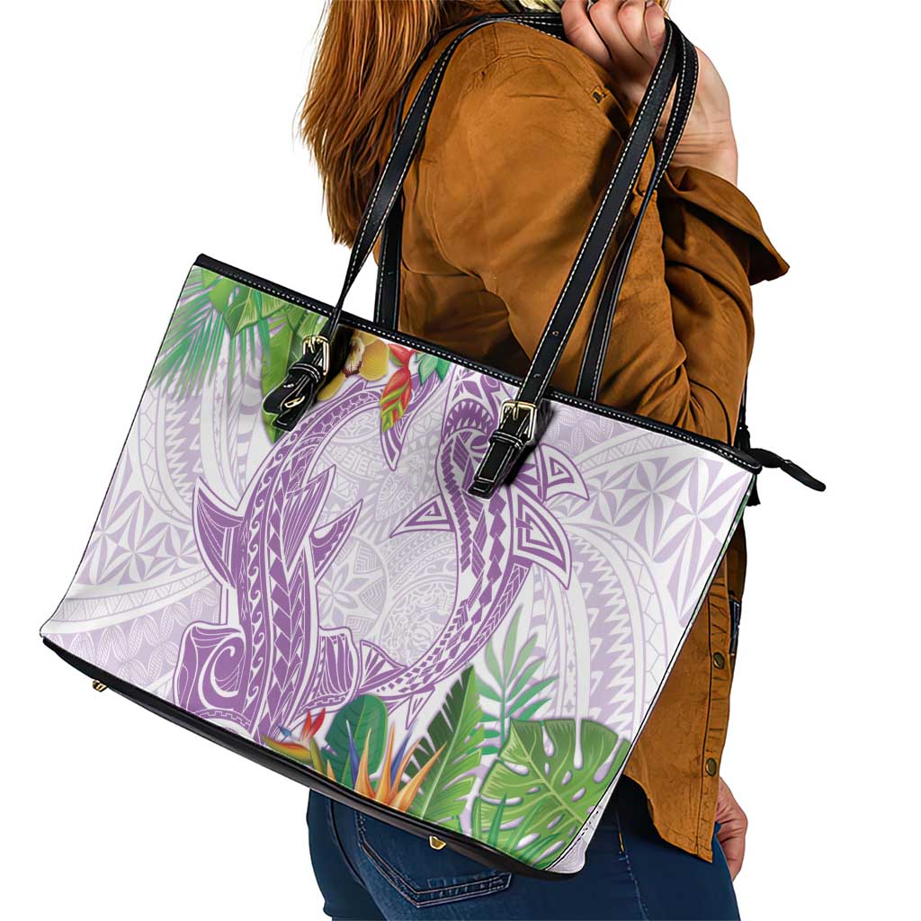 Polynesia Leather Tote Bag Sharks Duo Tropical Lavender LT7 - Polynesian Pride