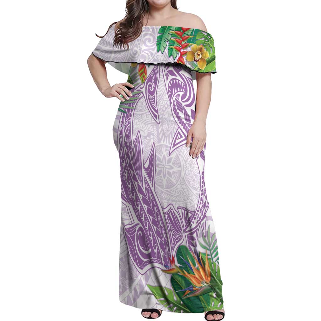 Polynesia Off Shoulder Maxi Dress Sharks Duo Tropical Lavender LT7 Women Lavender - Polynesian Pride