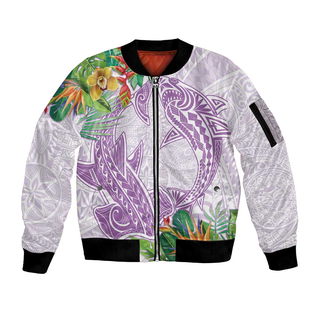 Polynesia Sleeve Zip Bomber Jacket Sharks Duo Tropical Lavender