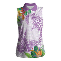 Polynesia Women Sleeveless Polo Shirt Sharks Duo Tropical Lavender LT7 Female Lavender - Polynesian Pride