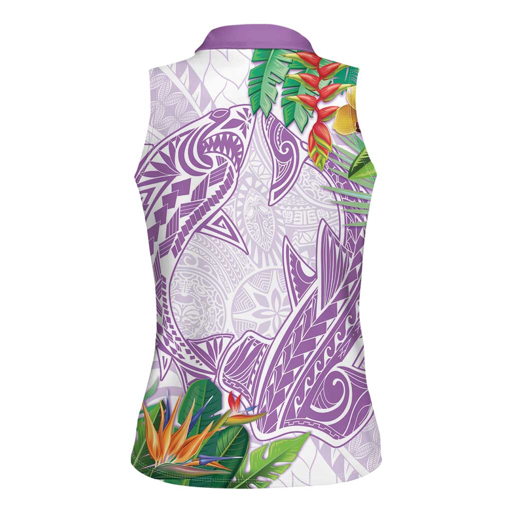 Polynesia Women Sleeveless Polo Shirt Sharks Duo Tropical Lavender LT7 - Polynesian Pride