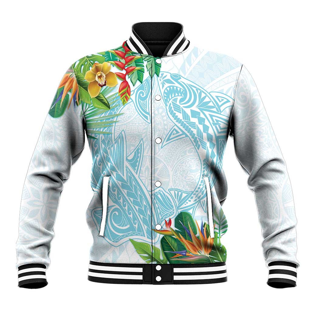 Polynesia Baseball Jacket Sharks Duo Tropical Turquoise LT7 Unisex Turquoise - Polynesian Pride