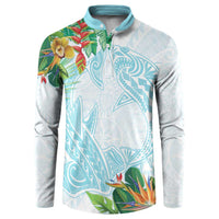 Polynesia Button Sweatshirt Sharks Duo Tropical Turquoise LT7 Turquoise - Polynesian Pride