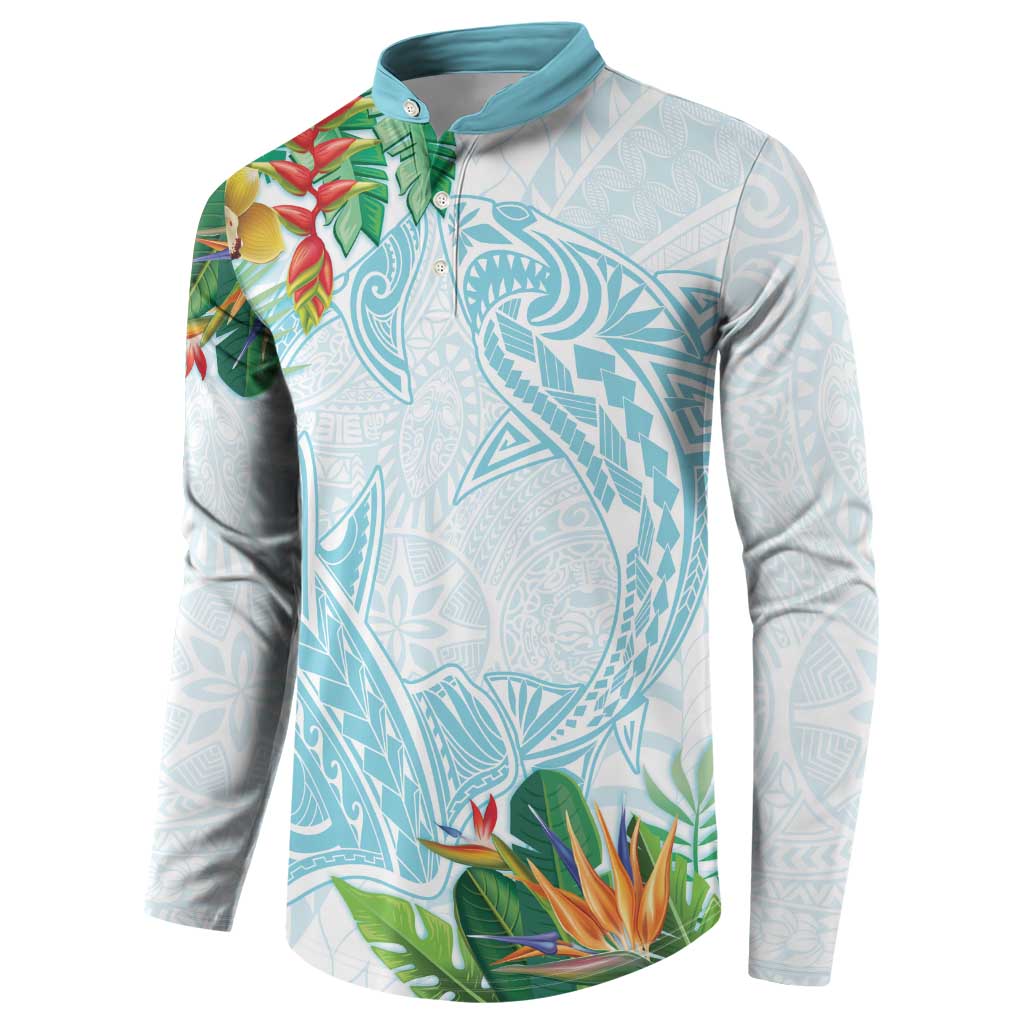 Polynesia Button Sweatshirt Sharks Duo Tropical Turquoise LT7 - Polynesian Pride