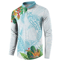Polynesia Button Sweatshirt Sharks Duo Tropical Turquoise LT7 - Polynesian Pride