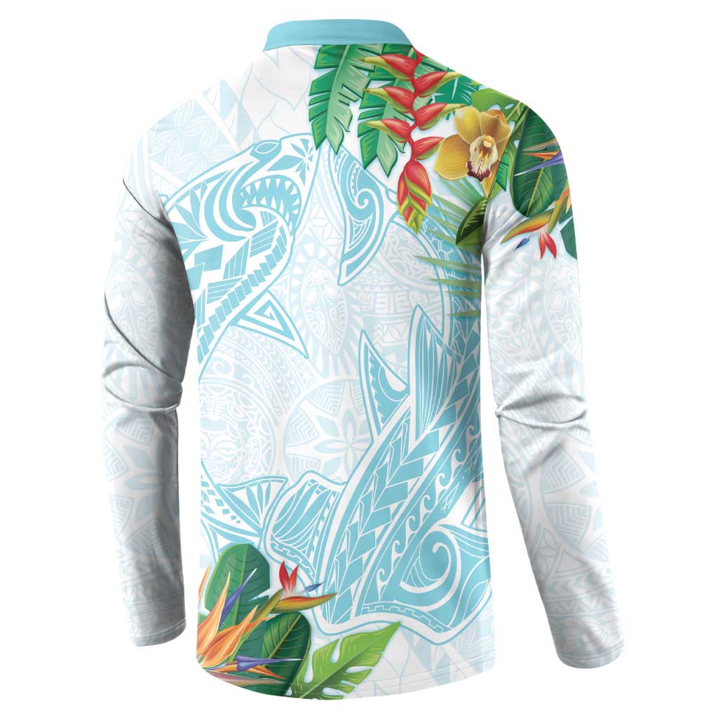 Polynesia Button Sweatshirt Sharks Duo Tropical Turquoise LT7 - Polynesian Pride