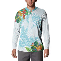 Polynesia Button Sweatshirt Sharks Duo Tropical Turquoise LT7 - Polynesian Pride