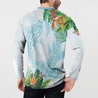 Polynesia Button Sweatshirt Sharks Duo Tropical Turquoise LT7 - Polynesian Pride