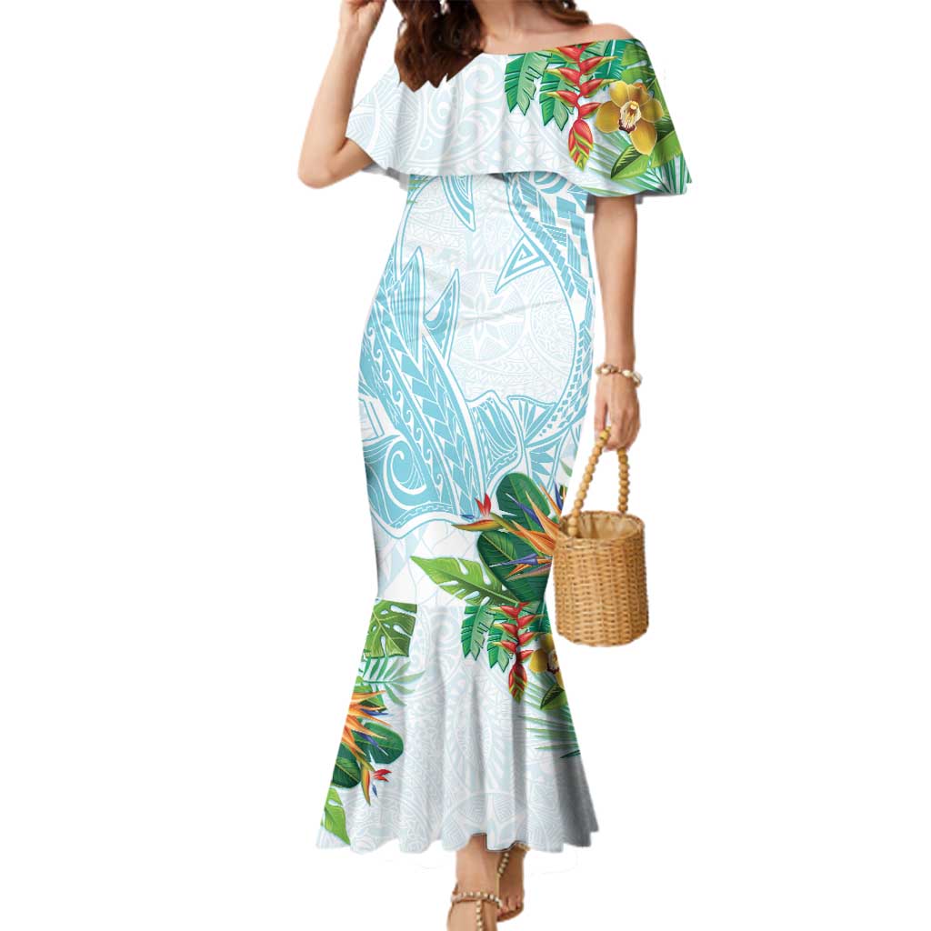 Polynesia Family Matching Mermaid Dress and Hawaiian Shirt Sharks Duo Tropical Turquoise