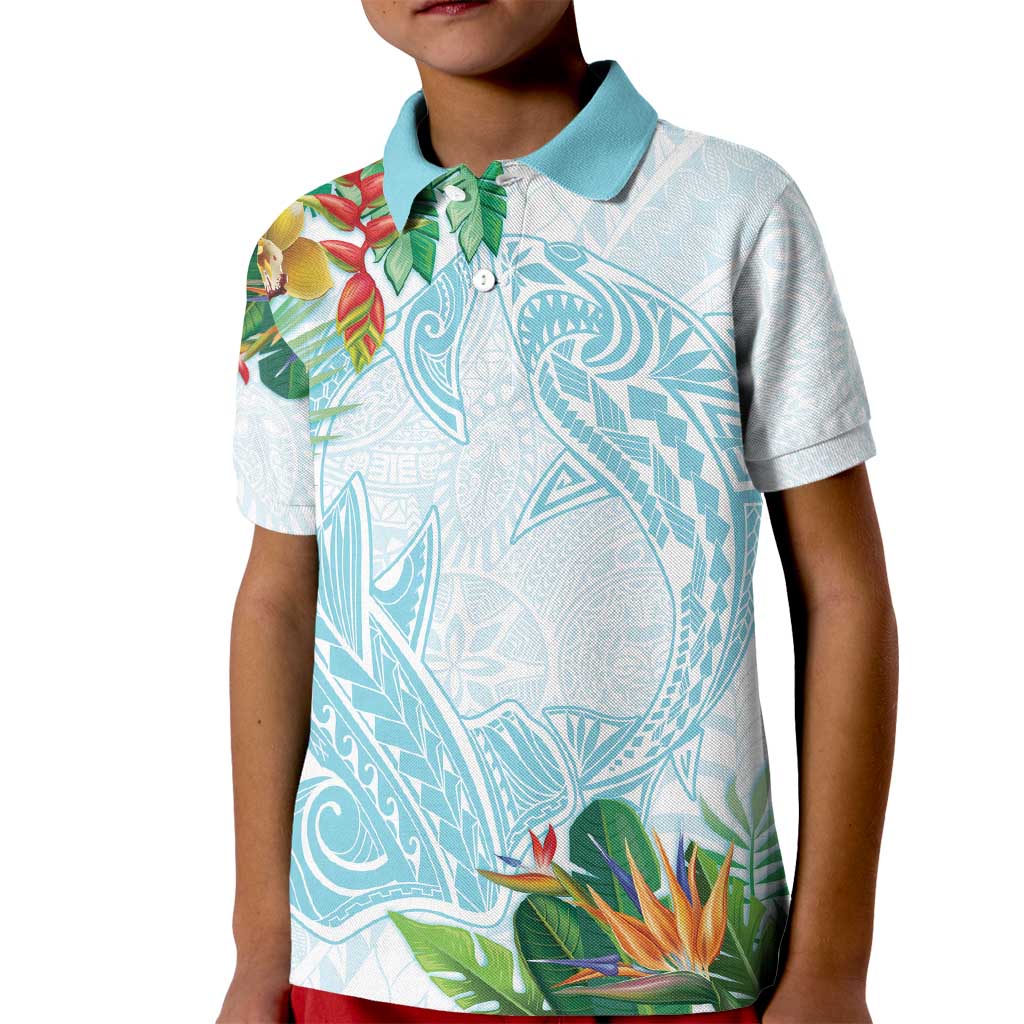Polynesia Kid Polo Shirt Sharks Duo Tropical Turquoise LT7 Kid Turquoise - Polynesian Pride