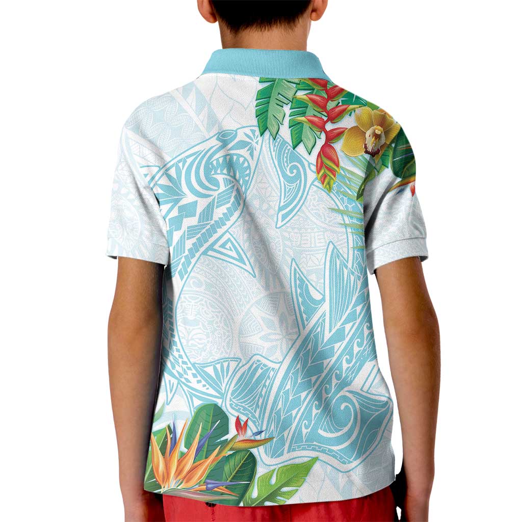Polynesia Kid Polo Shirt Sharks Duo Tropical Turquoise LT7 - Polynesian Pride