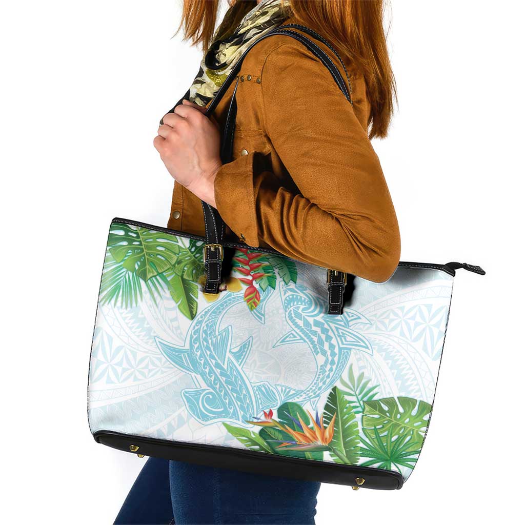 Polynesia Leather Tote Bag Sharks Duo Tropical Turquoise LT7 Turquoise - Polynesian Pride