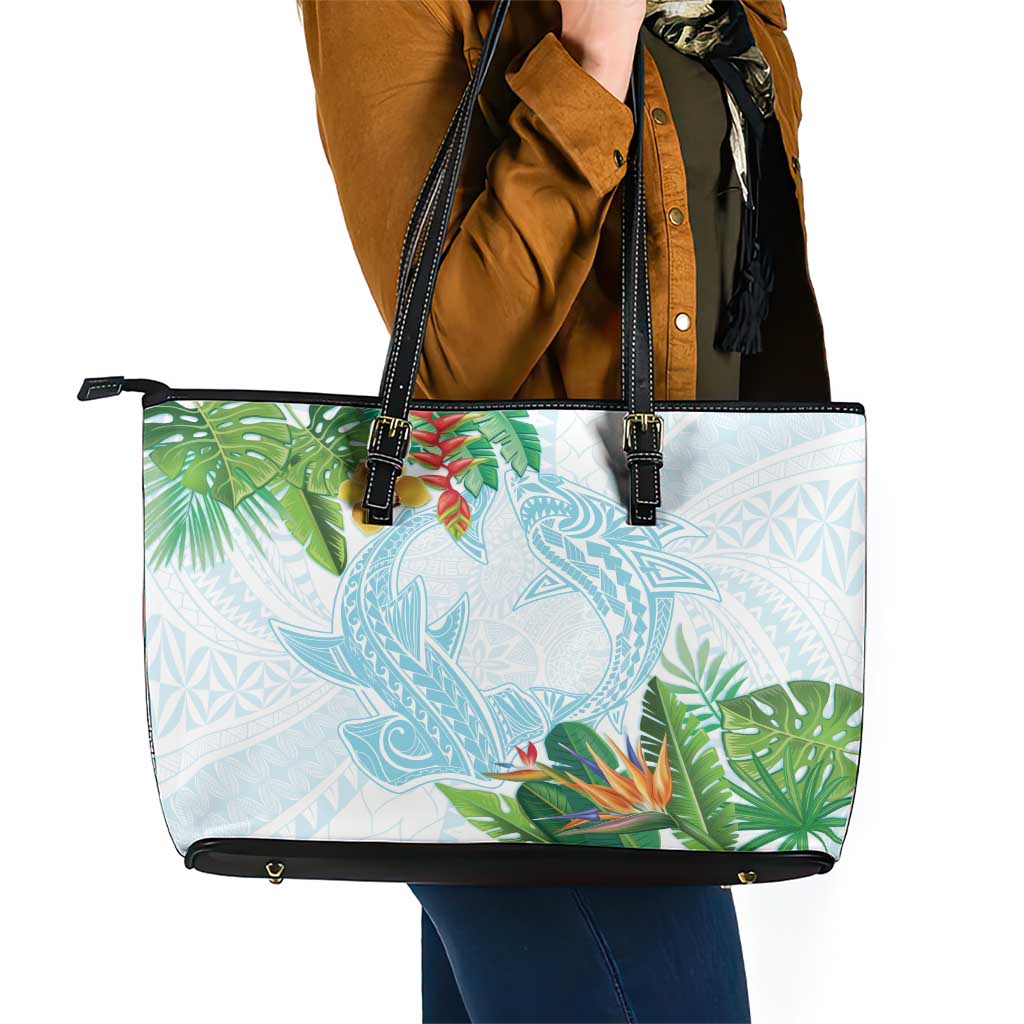 Polynesia Leather Tote Bag Sharks Duo Tropical Turquoise LT7 - Polynesian Pride