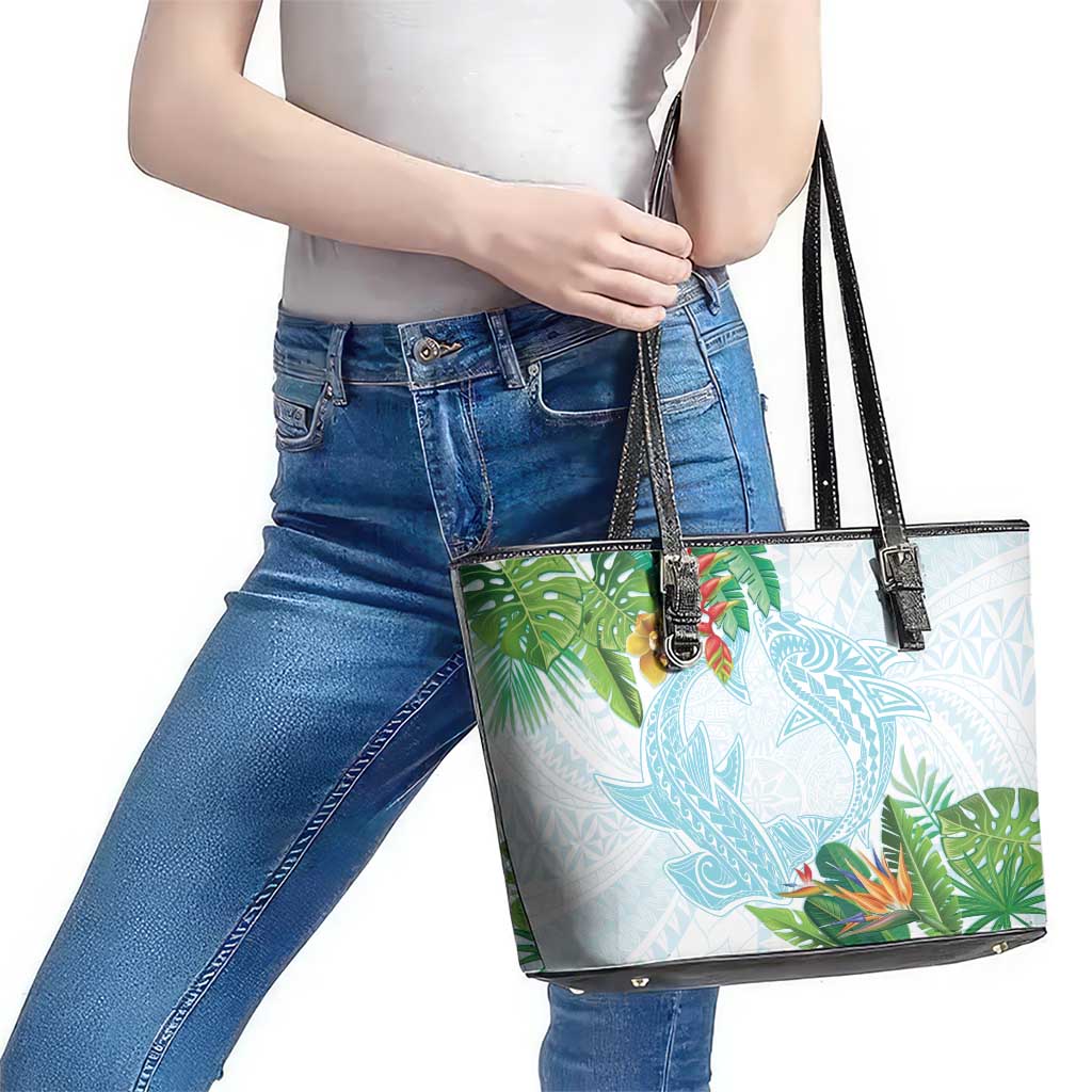 Polynesia Leather Tote Bag Sharks Duo Tropical Turquoise LT7 - Polynesian Pride