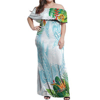 Polynesia Off Shoulder Maxi Dress Sharks Duo Tropical Turquoise LT7 Women Turquoise - Polynesian Pride