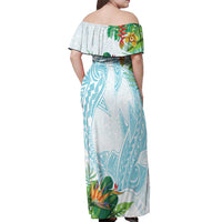 Polynesia Off Shoulder Maxi Dress Sharks Duo Tropical Turquoise LT7 - Polynesian Pride
