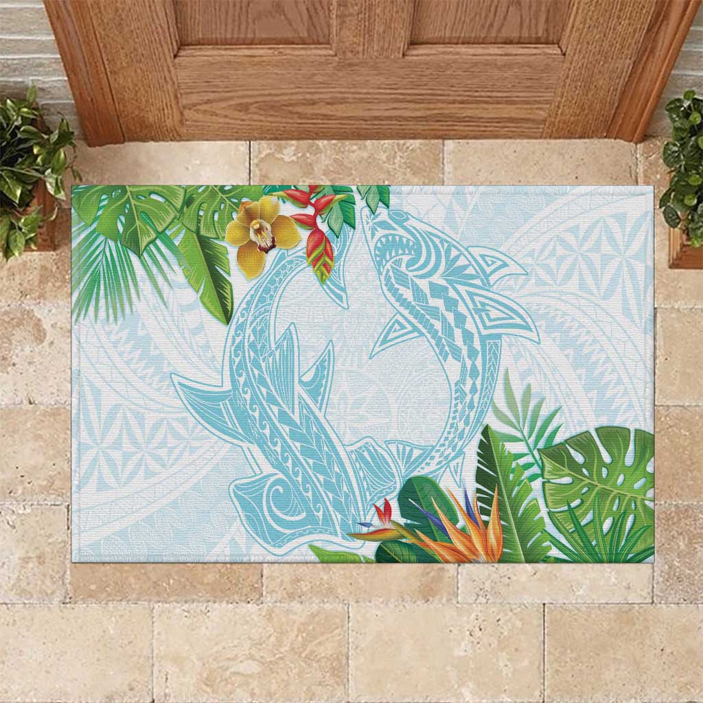 Polynesia Rubber Doormat Sharks Duo Tropical Turquoise LT7 Turquoise - Polynesian Pride