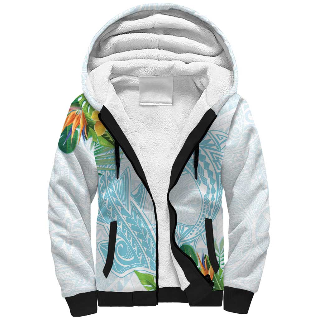 Polynesia Sherpa Hoodie Sharks Duo Tropical Turquoise