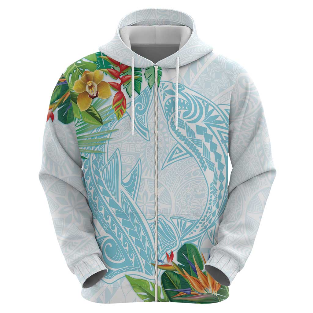 Polynesia Zip Hoodie Sharks Duo Tropical Turquoise LT7 - Polynesian Pride