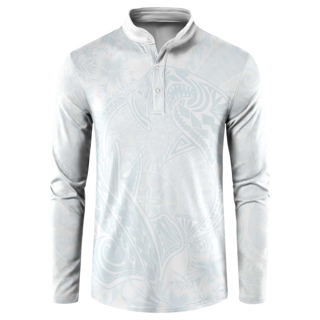 Polynesia Button Sweatshirt Sharks Duo Tropical Off White LT7 White - Polynesian Pride