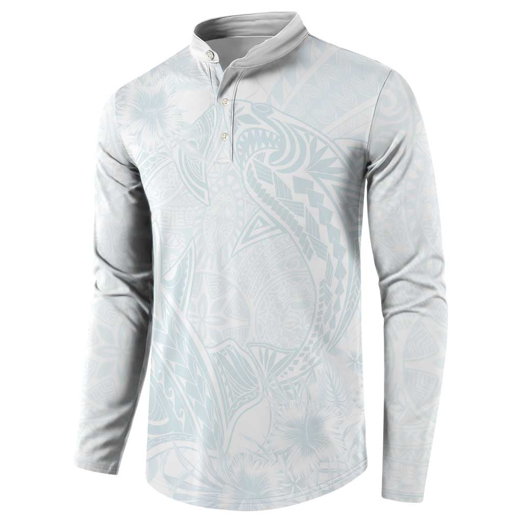 Polynesia Button Sweatshirt Sharks Duo Tropical Off White LT7 - Polynesian Pride