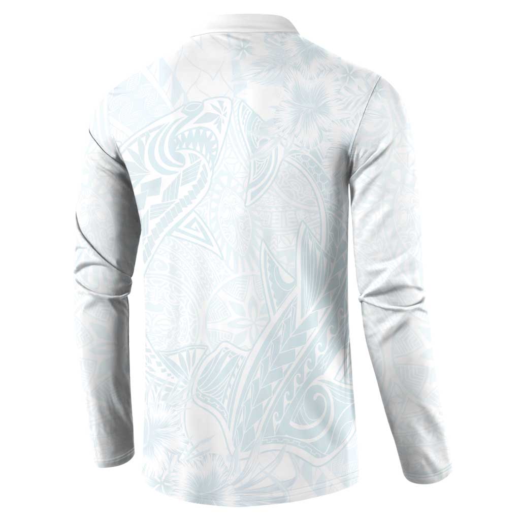 Polynesia Button Sweatshirt Sharks Duo Tropical Off White LT7 - Polynesian Pride