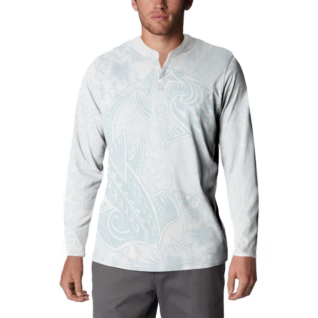 Polynesia Button Sweatshirt Sharks Duo Tropical Off White LT7 - Polynesian Pride