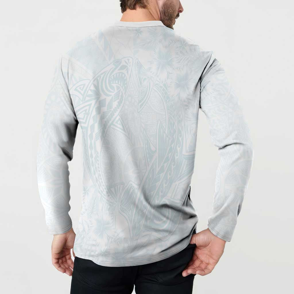 Polynesia Button Sweatshirt Sharks Duo Tropical Off White LT7 - Polynesian Pride