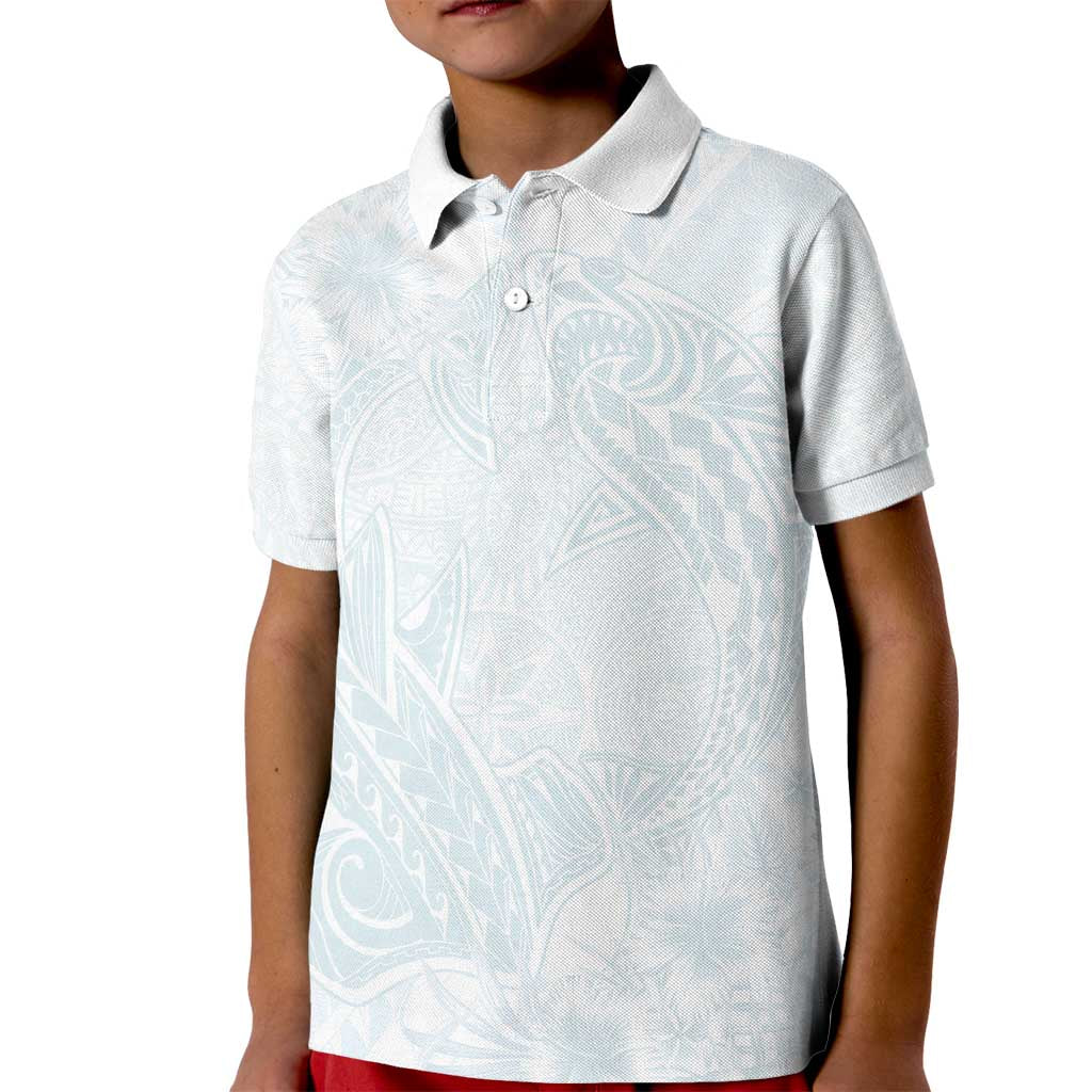Polynesia Kid Polo Shirt Sharks Duo Tropical Off White LT7 Kid White - Polynesian Pride