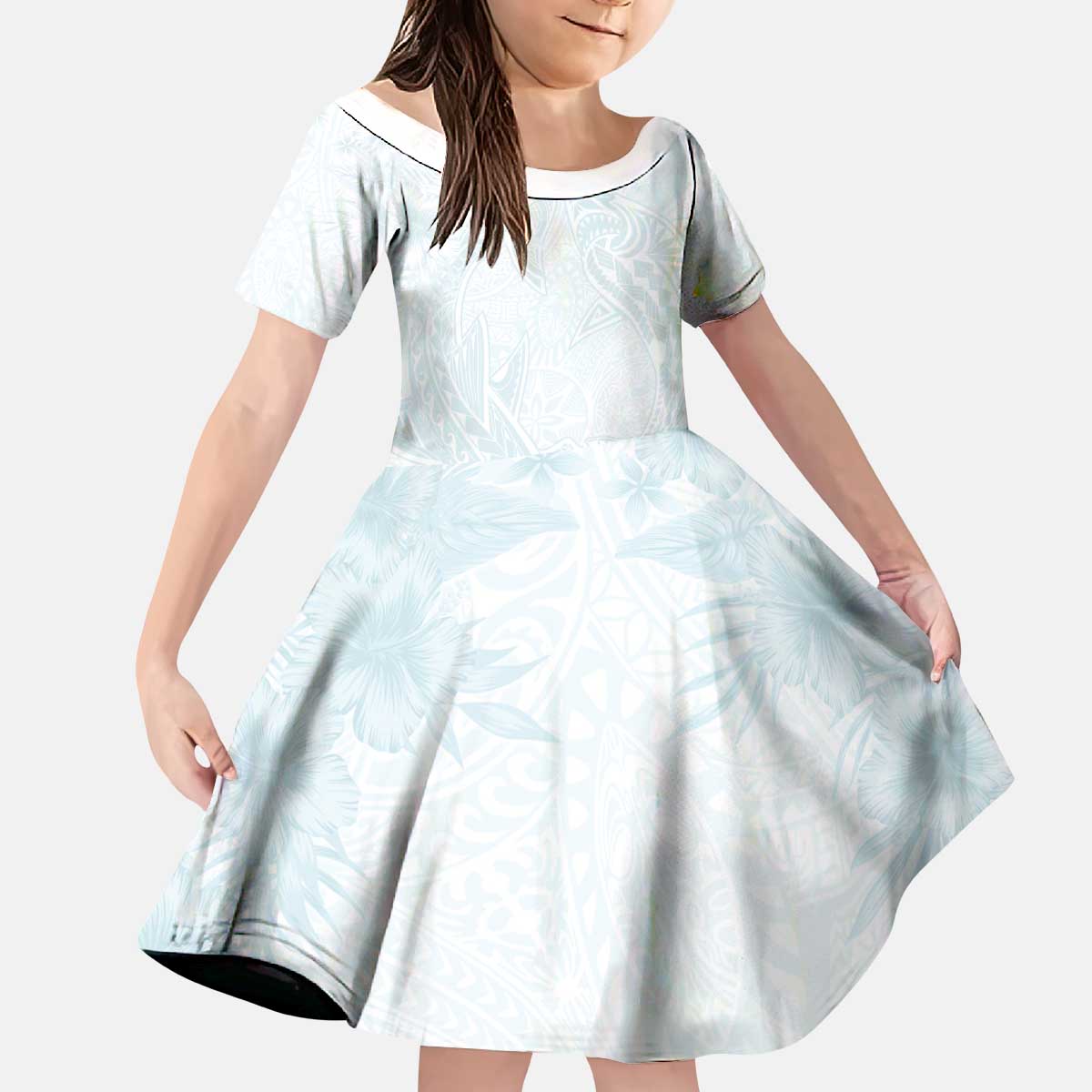 Polynesia Kid Short Sleeve Dress Sharks Duo Tropical Off White LT7 KID White - Polynesian Pride