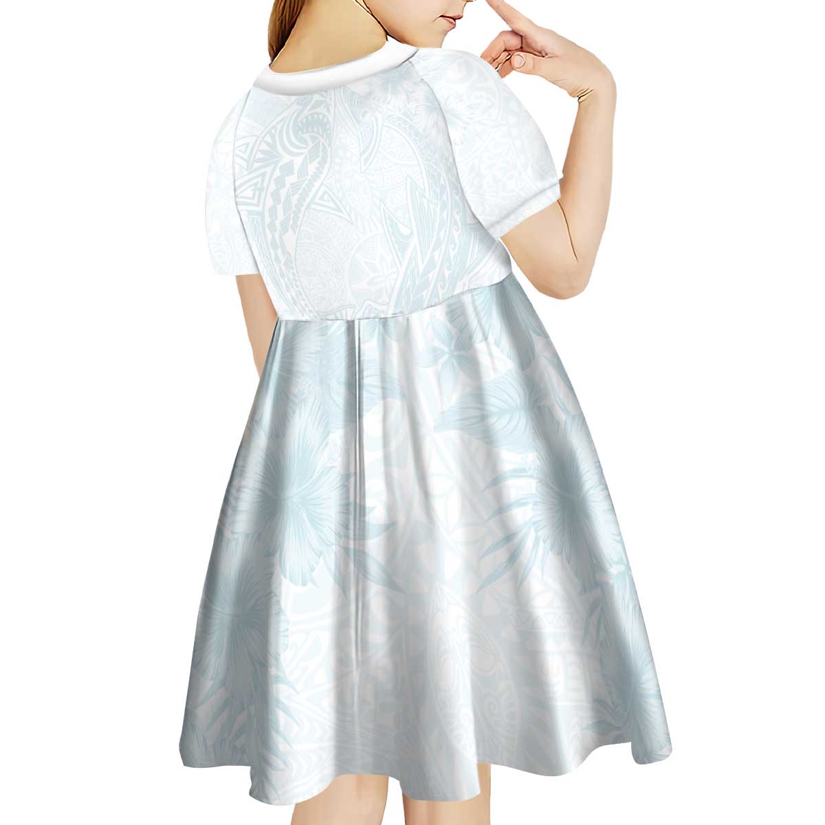 Polynesia Kid Short Sleeve Dress Sharks Duo Tropical Off White LT7 - Polynesian Pride
