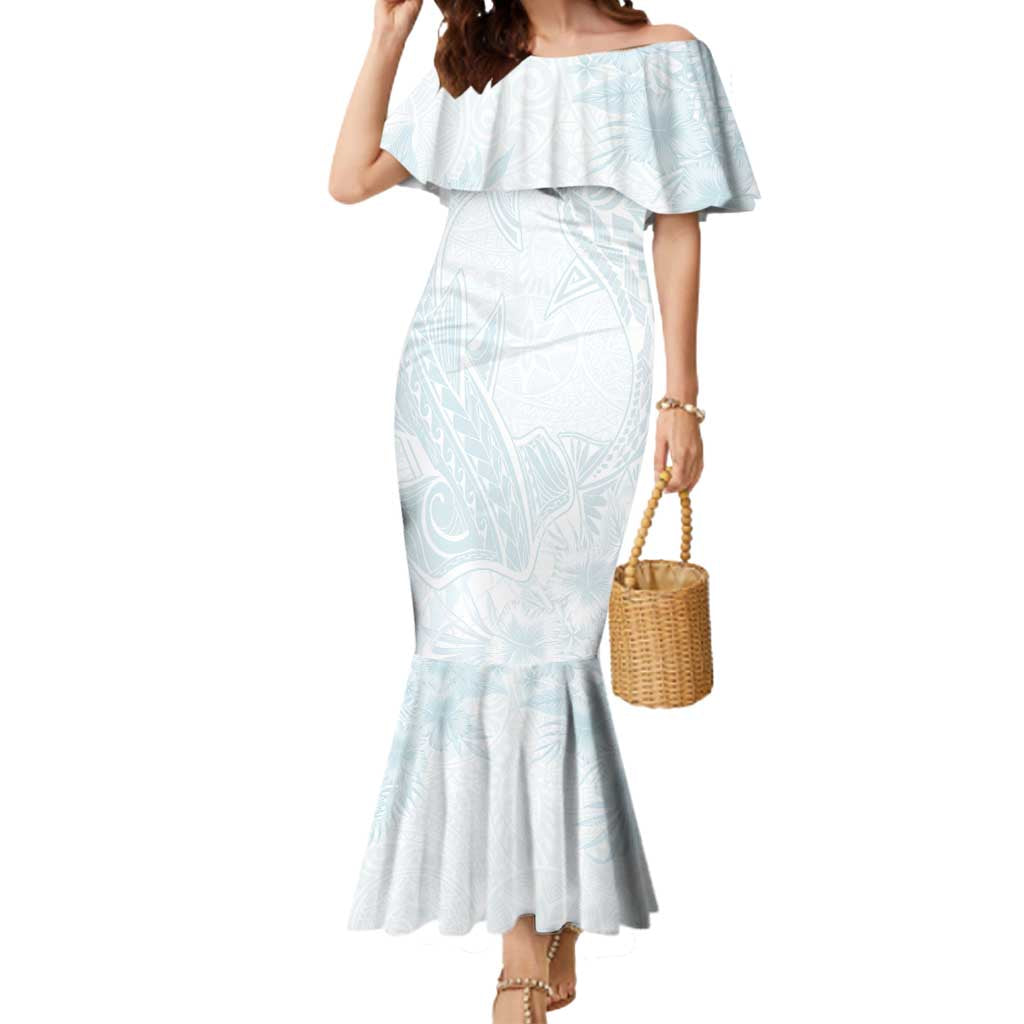 Polynesia Mermaid Dress Sharks Duo Tropical Off White