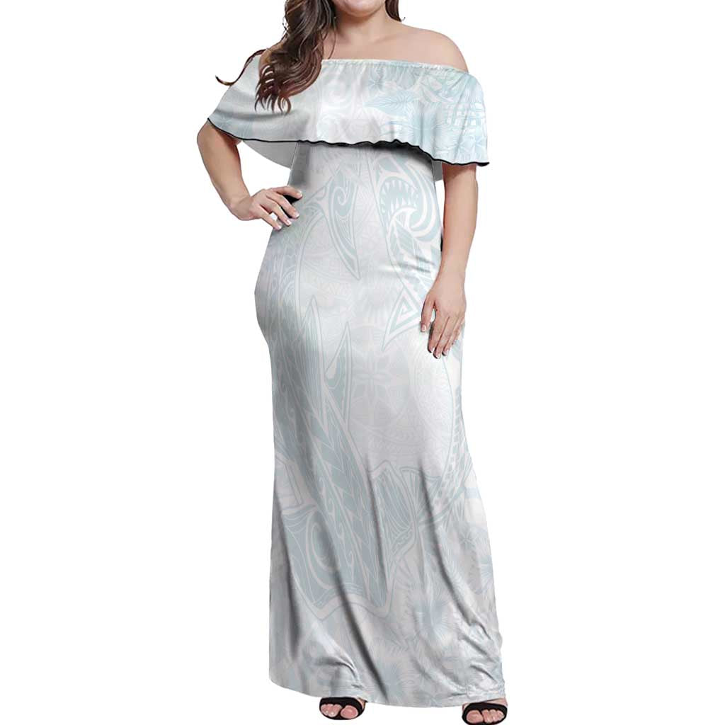 Polynesia Off Shoulder Maxi Dress Sharks Duo Tropical Off White LT7 Women White - Polynesian Pride