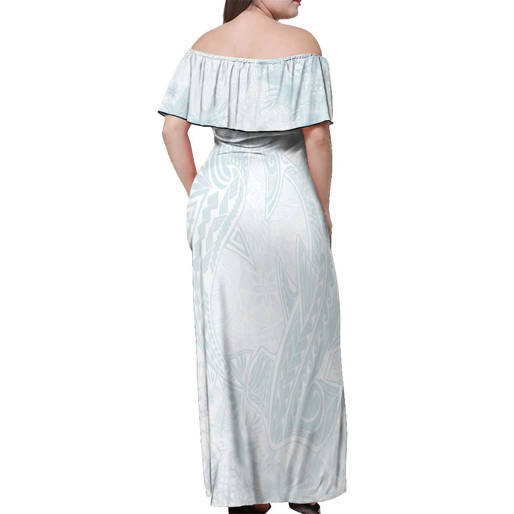 Polynesia Off Shoulder Maxi Dress Sharks Duo Tropical Off White LT7 - Polynesian Pride