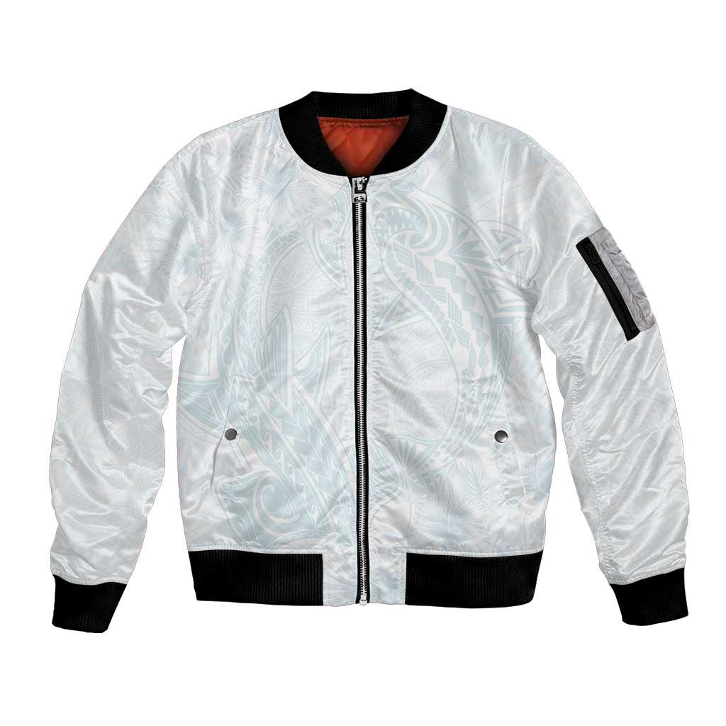 Polynesia Sleeve Zip Bomber Jacket Sharks Duo Tropical Off White