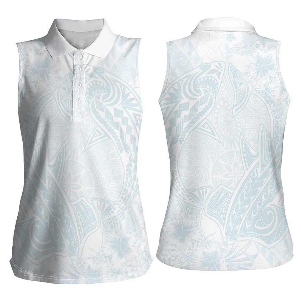 Polynesia Women Sleeveless Polo Shirt Sharks Duo Tropical Off White LT7 - Polynesian Pride