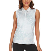 Polynesia Women Sleeveless Polo Shirt Sharks Duo Tropical Off White LT7 - Polynesian Pride