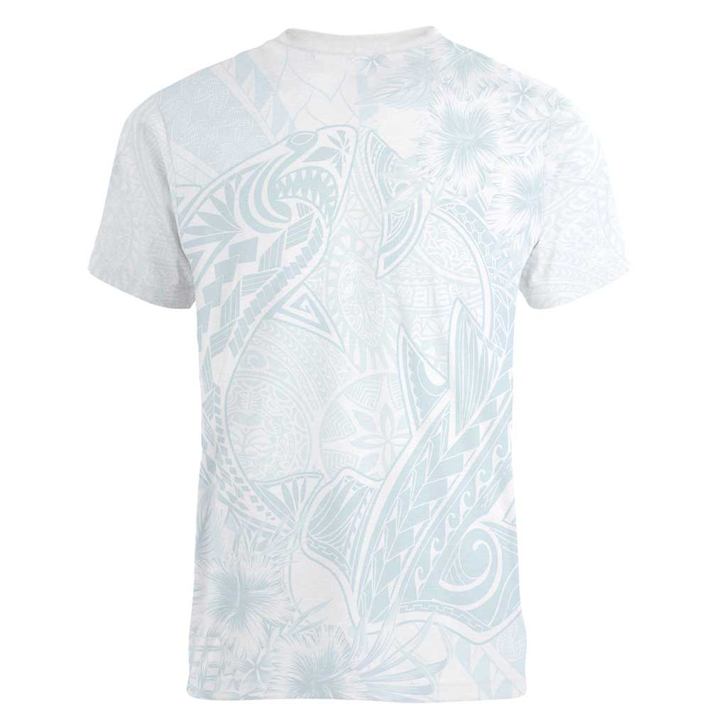 Polynesia Women V-Neck T-Shirt Sharks Duo Tropical Off White LT7 - Polynesian Pride