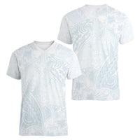 Polynesia Women V-Neck T-Shirt Sharks Duo Tropical Off White LT7 - Polynesian Pride