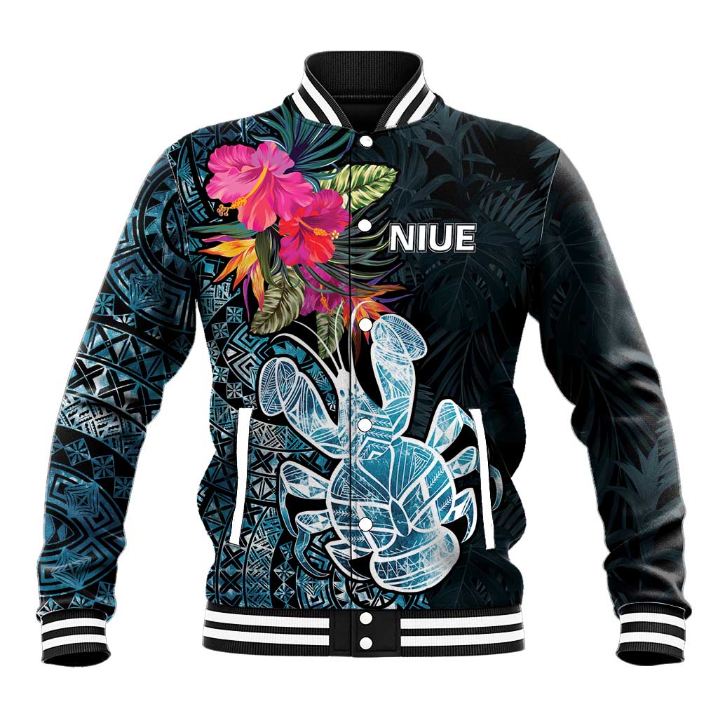 Niue Personalised Baseball Jacket Hiapo Mix Coconut Crab LT7 Unisex Art - Polynesian Pride