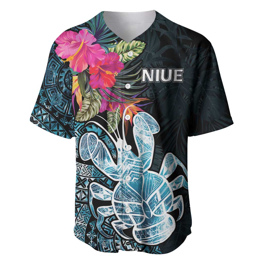 Niue Personalised Baseball Jersey Hiapo Mix Coconut Crab LT7 Art - Polynesian Pride