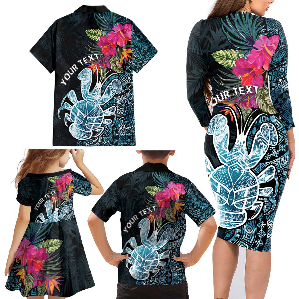 Niue Personalised Family Matching Long Sleeve Bodycon Dress and Hawaiian Shirt Hiapo Mix Coconut Crab LT7 - Polynesian Pride