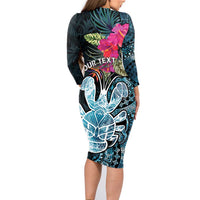 Niue Personalised Family Matching Long Sleeve Bodycon Dress and Hawaiian Shirt Hiapo Mix Coconut Crab LT7 - Polynesian Pride