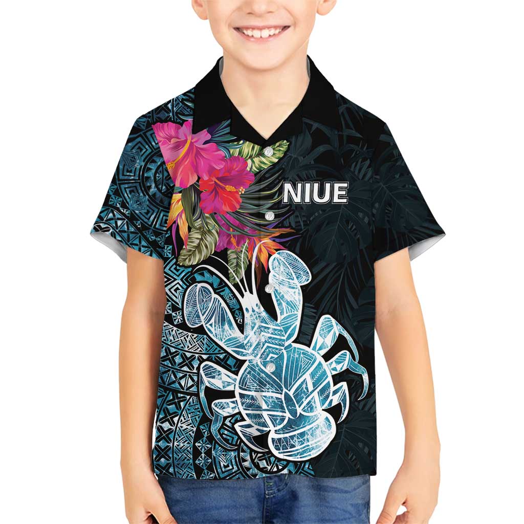 Niue Personalised Family Matching Long Sleeve Bodycon Dress and Hawaiian Shirt Hiapo Mix Coconut Crab LT7 Son's Shirt Art - Polynesian Pride