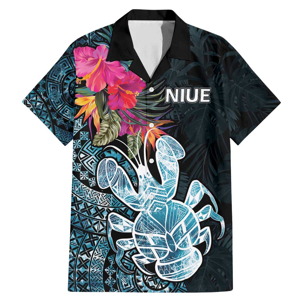 Niue Personalised Family Matching Mermaid Dress and Hawaiian Shirt Hiapo Mix Coconut Crab LT7 Dad's Shirt - Short Sleeve Art - Polynesian Pride