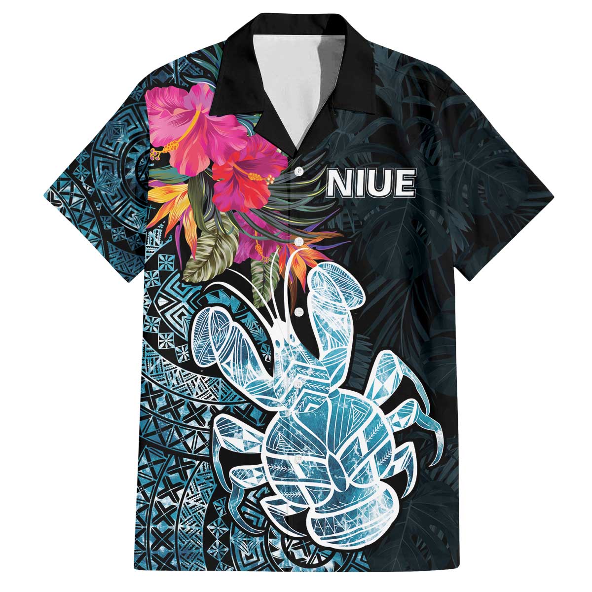 Niue Personalised Family Matching Off The Shoulder Long Sleeve Dress and Hawaiian Shirt Hiapo Mix Coconut Crab LT7 Dad's Shirt - Short Sleeve Art - Polynesian Pride