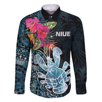 Niue Personalised Family Matching Puletasi and Hawaiian Shirt Hiapo Mix Coconut Crab LT7 Dad's Shirt - Long Sleeve Art - Polynesian Pride
