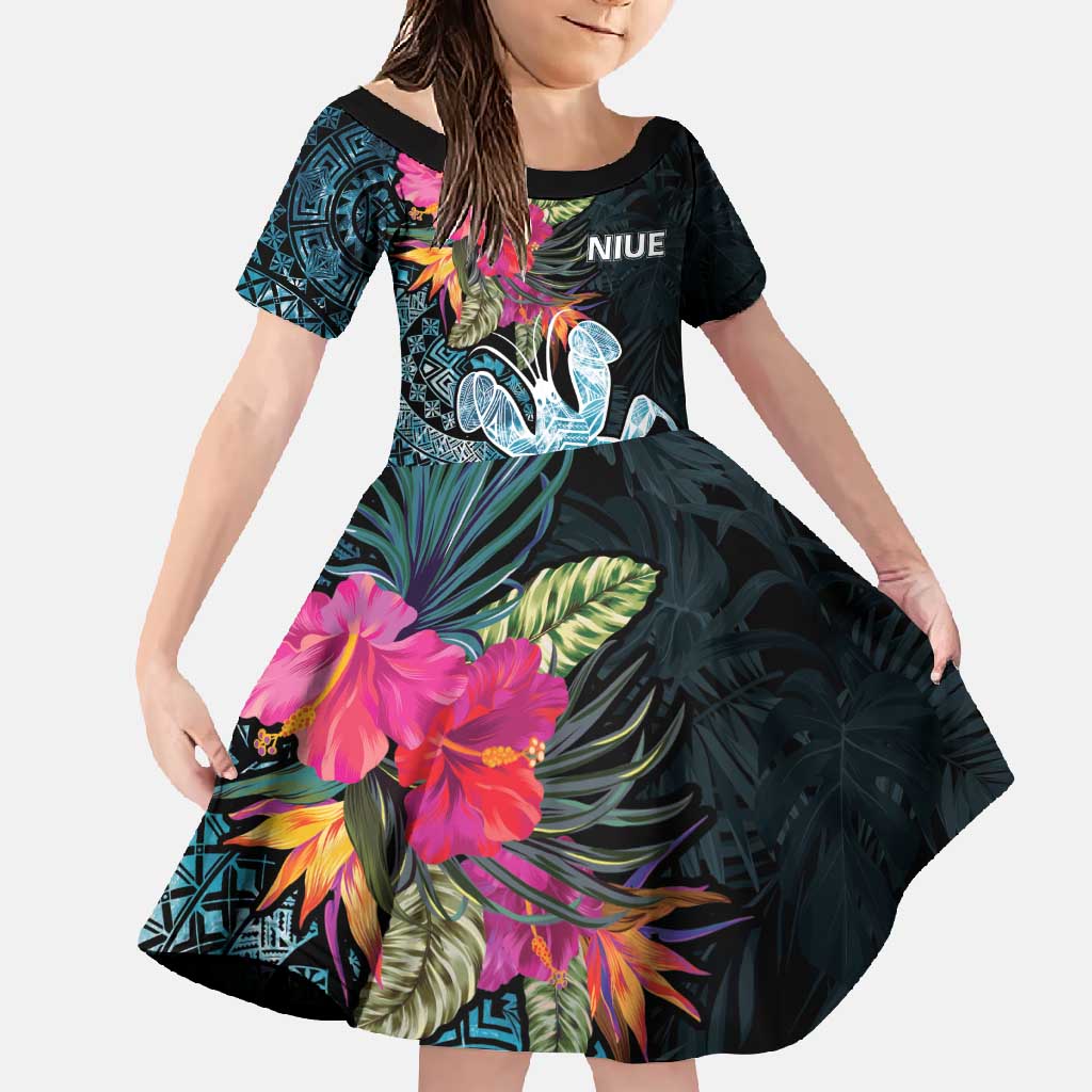 Niue Personalised Family Matching Short Sleeve Bodycon Dress and Hawaiian Shirt Hiapo Mix Coconut Crab LT7 Daughter's Dress Art - Polynesian Pride